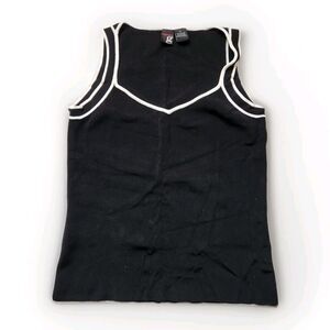 Essentials G Black White Ribbed Sleeveless Sweatheart Neckline Blouse Sz S EUC